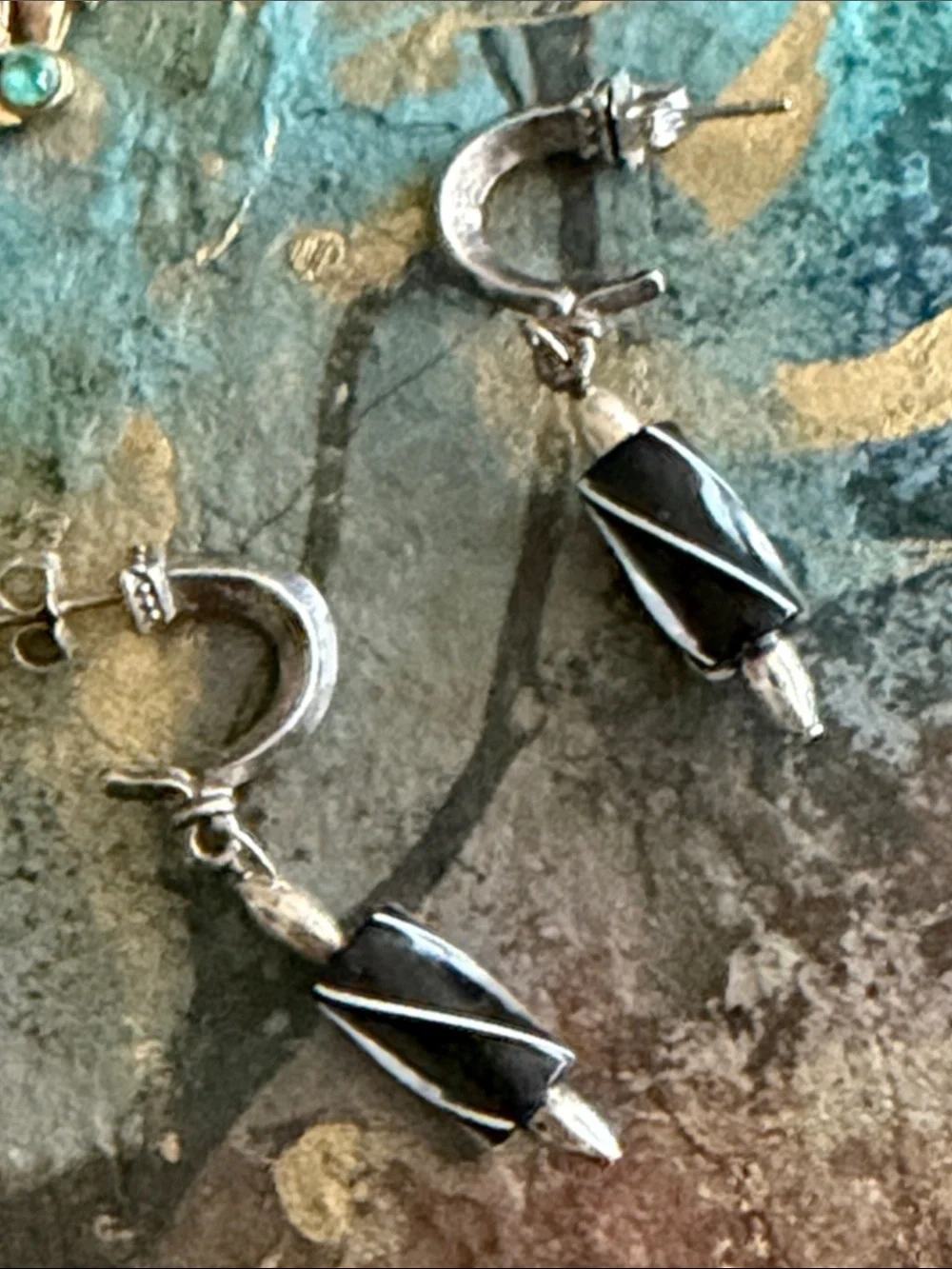 Sterling silver blown glass black and white like a swizzle stick post style